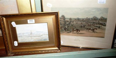 Lot 482 - A framed watercolour, W J Stirton, HMS Moss, Epsom print