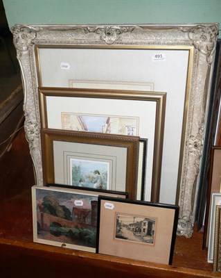 Lot 491 - Fifteen assorted pictures, including a print after Miles Birkett Foster, small map, etching, etc