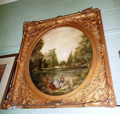 Lot 504 - After Francois Boucher, oil on canvas of figures beside a lake