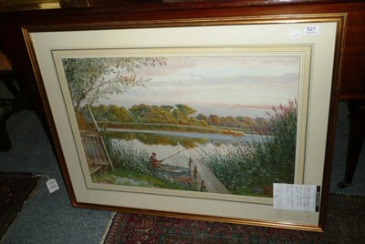 Lot 527 - Ernest Stuart, watercolour, Man Fishing in a Punt