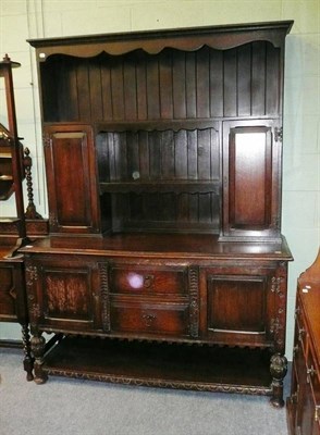 Lot 551 - Oak dresser and Delft rack