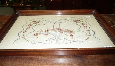 Lot 573 - Edwardian two handled tray with embroidered panel