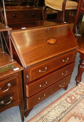 Lot 588 - Edwardian mahogany and satinwood banded bureau