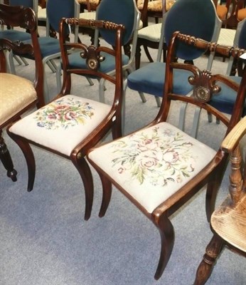 Lot 618 - A pair of Regency Rosewood simulated dining chairs with tapestry seats (2)