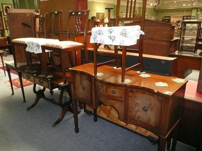 Lot 663 - Serpentine fronted sideboard, sofa table, two dining chairs and two bedroom chairs