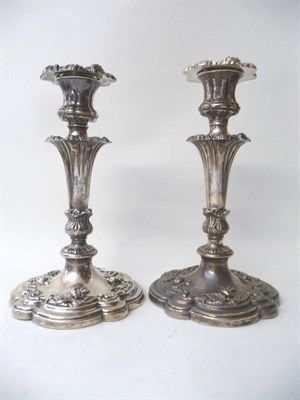 Lot 482 - A Pair of William IV Candlesticks, Hawkesworth, Eyre & Co, Sheffield 1834, the shaped...