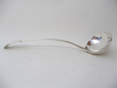 Lot 484 - A George IV Soup Ladle, James Beebe, London 1820, fiddle, thread and shell pattern, crested,...