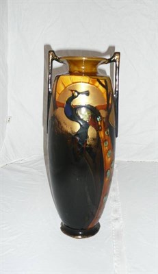 Lot 10 - Art Nouveau twin-handled vase decorated with a peacock