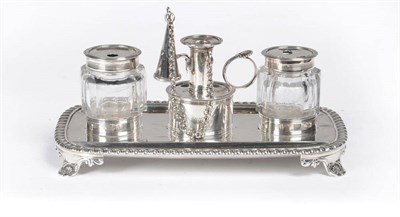 Lot 488 - A George III Inkstand, Christian & David Reid, Newcastle 1803, the plain oblong base with gadrooned