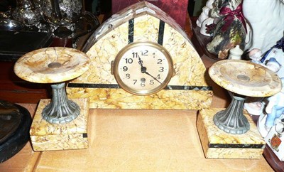 Lot 18 - Art Deco yellow marble clock garniture