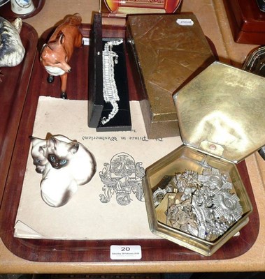 Lot 20 - Beswick fox, cat, costume jewellery and cap badges