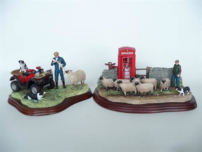 Lot 203 - Two Border Fine Arts sheep groups 'Right of Way', model No. A6026, 12.8cm high on wood base...