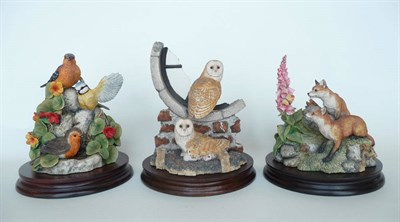 Lot 227 - Three Border Fine Arts pieces 'Silent Sanctuary' Barn Owls, model No. SOC1, 'Summer Fun' foxes,...