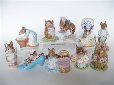 Lot 241 - Ten Beswick Beatrix Potter Mice 'Hunca Munca'; 'Lady Mouse'; 'Appley Dapply'; 'Anna Maria';...