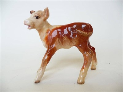 Lot 254 - A Beswick Hereford Calf with open mouth, model No. 901A, red/brown and cream gloss, 10.1cm high...