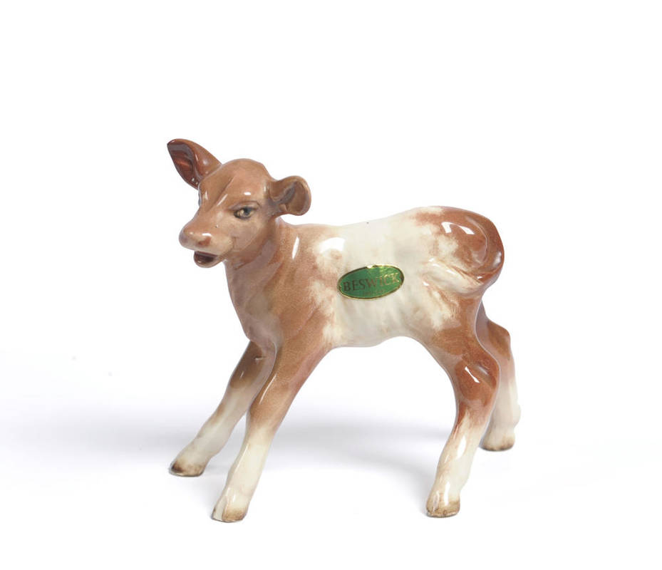 Lot 261 - A Beswick Roan Hereford Calf with open mouth, model No. 901A, roan and cream gloss, 10.1cm high