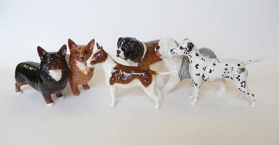 Lot 270 - Six Beswick Dogs, Bull Terrier 'Romany Rhinestone', Model No. 970, brindle and white; Dalmatian...