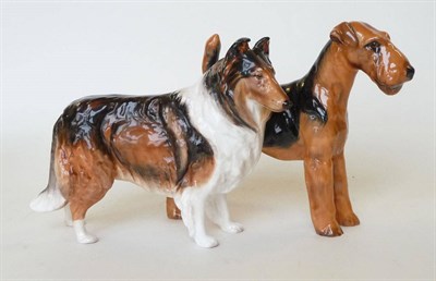 Lot 271 - Two Royal Doulton Dogs, Airedale Terrier Ch.'Cotsford Topsail', HN1023, brown and black, 13.3cm...