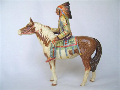 Lot 285 - Beswick Indian mounted on Skewbald Pony, model No. 1391, gloss, 22.2cm high (restored)