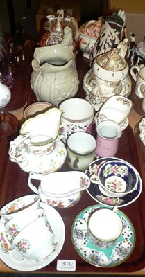 Lot 303 - Two trays of Victorian pottery including jugs, teapots, etc