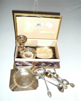 Lot 307 - Silver golfing teaspoons, silver ashtray, silver wafer dish, etc