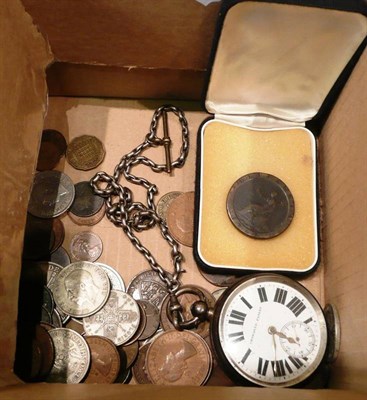 Lot 308 - Miscellaneous coins and a pocket watch