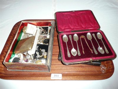 Lot 311 - A quantity of silver jewellery, gold plated jewellery, a set of cased silver teaspoons and...