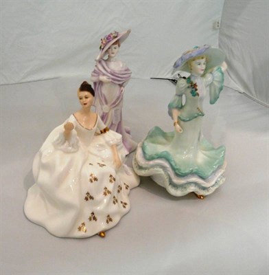 Lot 328 - Royal Doulton figure 'My Love' and two Coalport figures of Ascot ladies