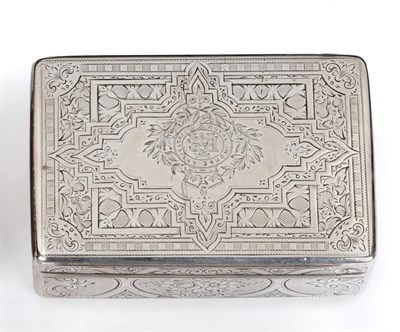 Lot 522 - A Victorian Snuffbox, Roberts & Belk, Sheffield 1865, rectangular, the hinged lid centred by a...