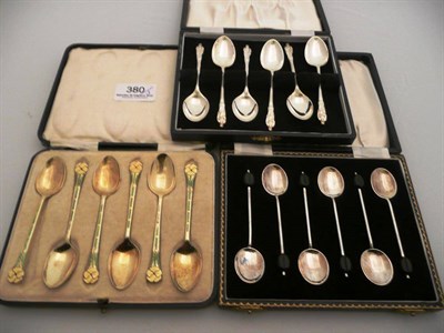 Lot 380 - Three cased sets of silver tea and coffee spoons