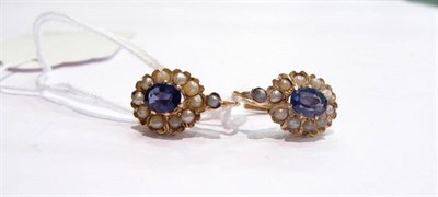 Lot 386 - A pair of sapphire and seed pearl earrings