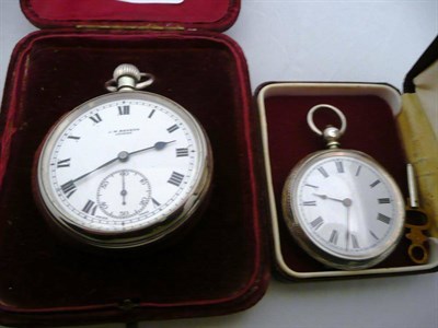 Lot 388 - A silver pocket watch signed 'J W Benson' and a silver fob watch