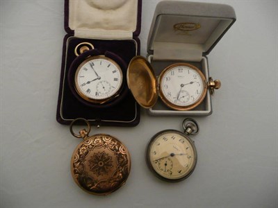 Lot 400 - Two gold plated pocket watches, watch case and a plated watch