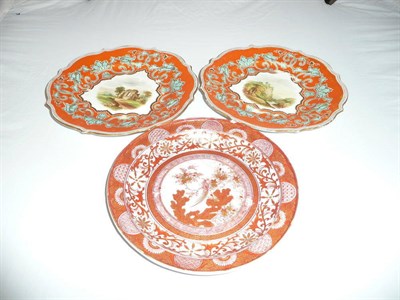 Lot 422 - Kutani ware plate and two Staffordshire dessert plates