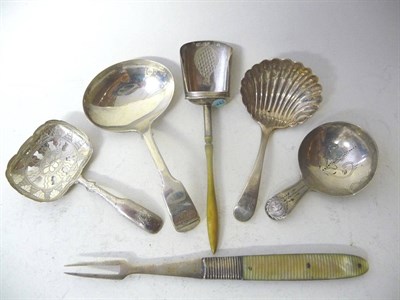 Lot 529 - A Group of Five Georgian Caddy Spoons, various makers, including a stained ivory-handled shovel...