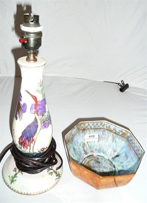 Lot 449 - Maling lustre Aquatic Bid pattern table lamp and a Wedgwood lustre bowl (a.f.)