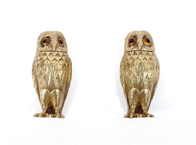 Lot 532 - A Pair of Elizabeth II Silver Gilt Novelty Owl Condiments, Richard Comyns, London 1961, retailed by