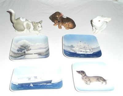 Lot 460 - Royal Copenhagen model of a Dachshund, a Danish model of a rabbit, Lladro cat and four...