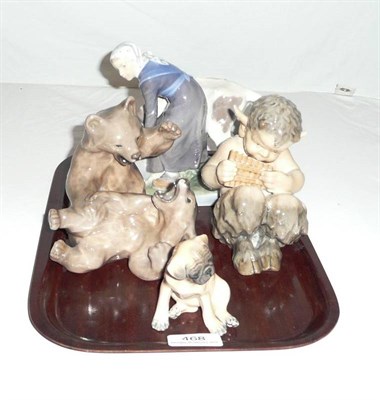 Lot 468 - Royal Copenhagen model of two bears, Royal Copenhagen pug, Royal Copenhagen figure of a faun...