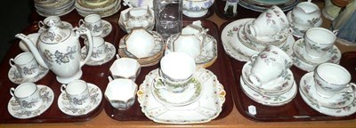 Lot 476 - A Paragon Bridal Rose tea set, Coalport Camelot coffee set, a Shelley tea set, etc on three trays