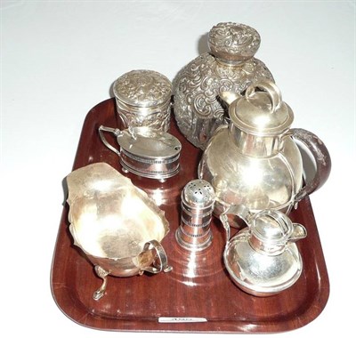 Lot 490 - Quantity of silver pieces including scent bottle, sauce boat, mustard pot, pepperette, two jugs and