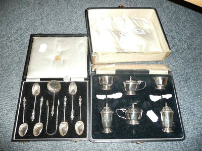 Lot 495 - Cased silver condiments and cased apostle spoons