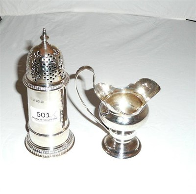 Lot 501 - A silver sugar caster and cream jug