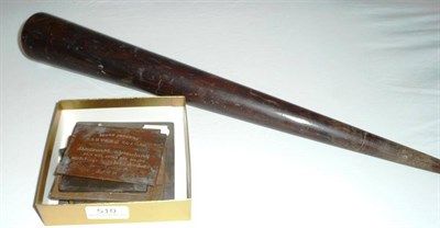 Lot 510 - Engraved plates and a Dalbergia rope splicing tool