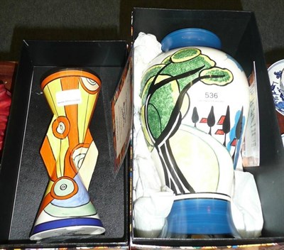 Lot 536 - Two boxed Wedgwood limited edition Clarice Cliff vases "Sliced Circle Yo Yo" and "May Avenue...