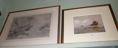 Lot 542 - Watercolour by Colin Hunter, fishing boats in an open sea, signed and dated 1891; together with...