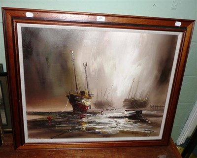 Lot 552 - John Bampfield oil on canvas depicting ships