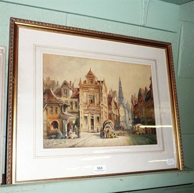 Lot 553 - C J Keats, watercolour, Antwerp Market Place