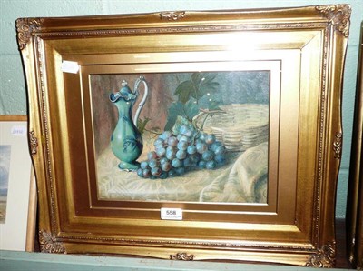 Lot 558 - A Watercolour of a still life of grapes and a jug by William Hunt?