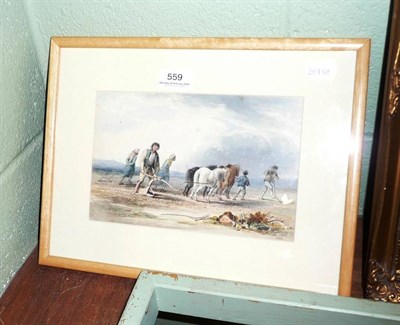 Lot 559 - Attributed to Henry Perlee Parker HRSA (18th/19th century),  Figures Ploughing with Shire...